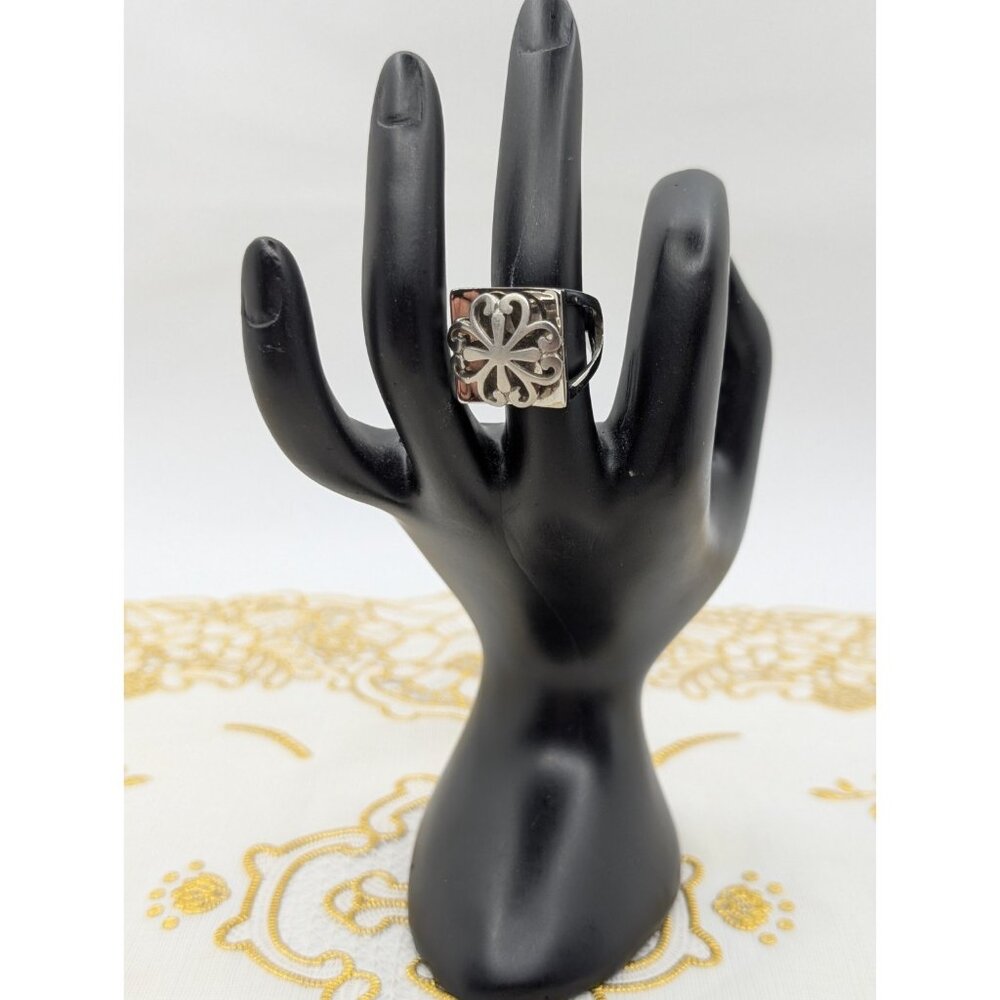 Ring Stainless Steel China N Scroll Cross SZ 7 Open Filigree Steampunk goth boho